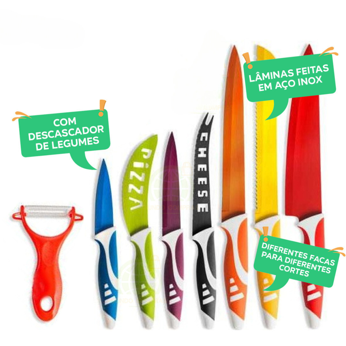 Kit De Facas De Cozinha Premium Colors 8 Peças Ralador
