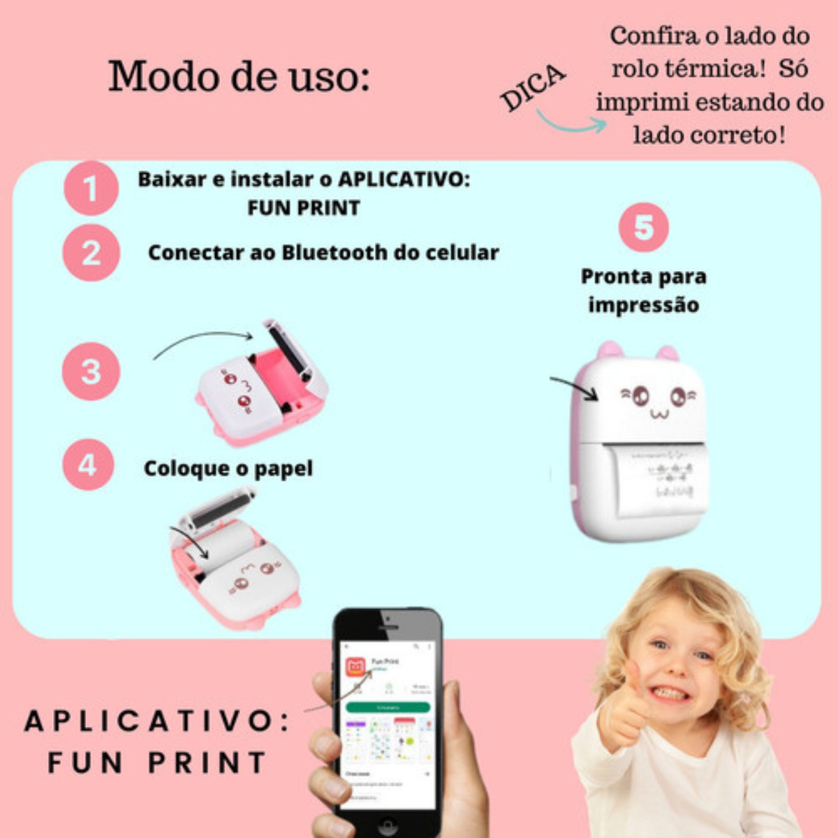 Mini Impressora Térmica Portátil Sem Fio Bt 200dpi Escolar